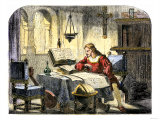 Christopher Columbus Studying a Map in His Studio in Spain 1400 Giclee Print