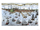 British Warships in Boston Harbor, 1774, an Attempt to Control the Angry Colonists in Massachusetts Giclee Print