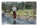 Woodsman Setting a Beaver Trap in a Stream, c.1800 Giclee Print