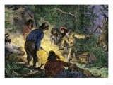 Trappers and Woodsmen Exchanging Stories Around a Campfire Giclee Print