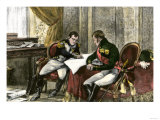 Napoleon Bonaparte and Tsar Alexander I Discussing a Treaty of Alliance at Tilsit, c.1807 Giclee Print