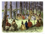 Jesuit Missionary Preaching to Native Americans and Fur Traders in the Wilderness Giclee Print