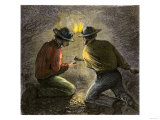 Coal Miners Tamping an Explosive Charge in a Tunnel, c.1860 Giclee Print