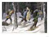 Native American Trappers Carrying Furs on Snowshoes in a Forest of the Pacific Northwest Giclee Print