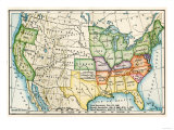 U.S. Map Showing Seceeding States by Date, American Civil War, c.1861 Reproduction procédé giclée