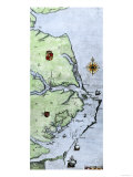 John White's Map of the Virginia and Carolina Coast Where Roanoke Colony Was Located, c.1500 Lámina giclée John White's Map of the Virginia and Carolina Coast Where Roanoke Colony Was Located, c.1500 Lámina giclée