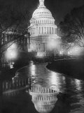 The U.S. Capitol Builing in a Light Night Rain Posters