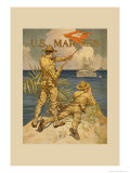 Marines Signaling from Shore to Ships at Sea Prints by Joseph Christian Leyendecker