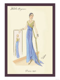 Evening Gown in Blue and Gold Posters