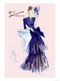 Royal Blue Evening Dress with Fan Prints