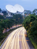 Traffic Rushes Past the Bukit Timah Satellite Earth Station at Night Photographie par Eightfish 