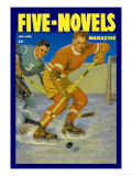 Two Players Skating Towards the Bouncing Puck Posters