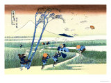 Wind Buffets Travelers in View of Mount Fuji Posters by Katsushika Hokusai