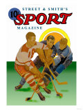 Three Players Fight for the Puck Posters