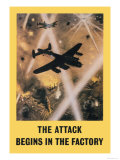 The Attack Begins in the Factory Poster by Roy Nockolds