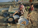 Woman Selling Bananas and Rice Balls, Cambodia, Indochina, Asia Photographic Print by Tim Hall