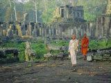 Buddhist Nun and Monk at the Bayon, Angkor, Siem Reap, Cambodia, Indochina, Asia Photographic Print by Tim Hall