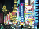 Blurred Neon Lights at Night, Nanjing Dong Lu New Pedestrian Street, Nanjing Road, Shanghai, China Photographic Print by Gavin Hellier