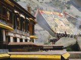 Displaying Tibetan Buddhist Tangkha (Thangka) on Hillside, Sega, Lhasa, Tibet, China, Asia Photographic Print by Maurice Joseph