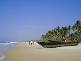 Palm Trees and Fishing Boats, Colva Beach, Goa, India Photographic Print by Jenny Pate