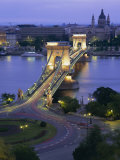 Chain Bridge Over the River Danube and St. Stephens Basilica, Budapest, Hungary, Europe Photographic Print by Gavin Hellier