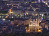 Cityscape, River Saone and Cathedral St. Jean at Night, Lyons (Lyon), Rhone, France, Europe Photographic Print by Charles Bowman