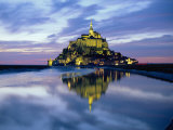 The Mount by Night Reflected in Water, Mont St. Michel, Manche, Normandy, France Photographic Print by Ruth Tomlinson