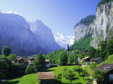 Lauterbrunnen and Staubbach Falls, Jungfrau Region, Swiss Alps, Switzerland, Europe Photographic Print by Roy Rainford