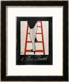 Woman in a Pair of Black Mules and Seamed Stockings Disappears up a Red Ladder Framed Giclee Print