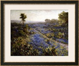 Field of Texas Bluebonnets and Prickly Pear Cacti Impressão giclée emoldurada por Julian Robert Onderdonk