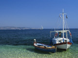 Greek Boats, Kalami Bay, Corfu, Ionian Islands, Greece, Europe Photographie par Kathy Collins