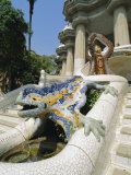 Mozaic Lizard Sculpture by Gaudi, Guell Park, Barcelona, Catalonia, Spain, Europe Photographic Print by Robert Harding