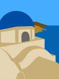 Illustration of a Blue Domed Church, Firostephani, Santorini, Cyclades Islands, Greece Photographic Print by Michael Kelly