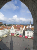 Tourists in the Old Town Square with Cafe Canopies, Tallinn, Estonia, Baltic States, Europe Photographic Print by Neale Clarke