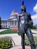 Statue of Native American in Front of State Capitol, Salt Lake City, Utah, USA Photographic Print by Sylvain Grandadam