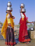 Two Women by a Well Carrying Water Pots, Barmer, Rajasthan, India Photographic Print by Bruno Morandi