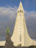 Statue of Leifur Eiriksson (Liefer Eriksson) and Hallgrimskirkja, Reykjavik, Iceland, Polar Regions Photographic Print by Neale Clarke