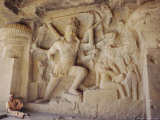 Rock Cut Panel Showing the Hindu God Lord Shiva in Cave No 29, Maharashtra State, India Photographic Print by John Henry Claude Wilson