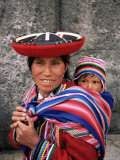 Portrait of a Local Woman in Traditional Dress, Carrying Her Baby on Her Back, Near Cuzco, Peru Photographic Print by Gavin Hellier