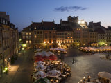 Elevated View Over the Square and Outdoor Restaurants and Cafes at Dusk, Warsaw, Poland Photographic Print by Gavin Hellier