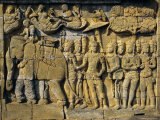 Relief Carvings on Frieze on Outside Wall of the Buddhist Temple, Borobodur, Java, Indonesia Photographic Print by Robert Harding