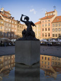 Warsaw Mermaid Fountain and Reflections of the Old Town Houses, Old Town Square, Warsaw, Poland Photographic Print by Gavin Hellier