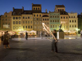 Street Performers in Front of Houses, Restaurants and Cafes at Dusk, Warsaw, Poland Photographic Print by Gavin Hellier
