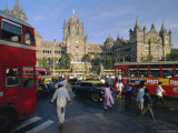 Traffic in Front of the Station, Victoria Railway Terminus, Mumbai, Maharashtra State, India Photographic Print by Gavin Hellier