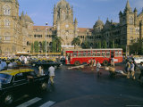 Traffic in Front of the Station, Victoria Railway Terminus, Mumbai, Maharashtra State, India Photographic Print by Gavin Hellier