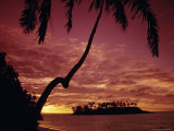 Silhouettes of Palm Trees and Desert Island at Sunrise, South Pacific, Pacific Photographic Print by Dominic Webster