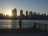 Fisherman Fishing from a Jersey City Pier at Dawn Facing the Manhattan Skyline, Jersey City Photographic Print by Amanda Hall