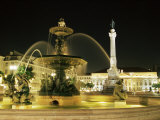 Rossio Square (Dom Pedro Iv Square) at Night, Lisbon, Portugal, Europe Photographie par Yadid Levy