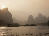 Cruise Boats Between Guilin and Yangshuo at Sunset, Li River, Guilin, Guangxi Province, China, Asia Photographic Print by Angelo Cavalli