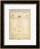 L'Homme de Vitruve, vers 1492 Estampe encadrée par Leonardo da Vinci 